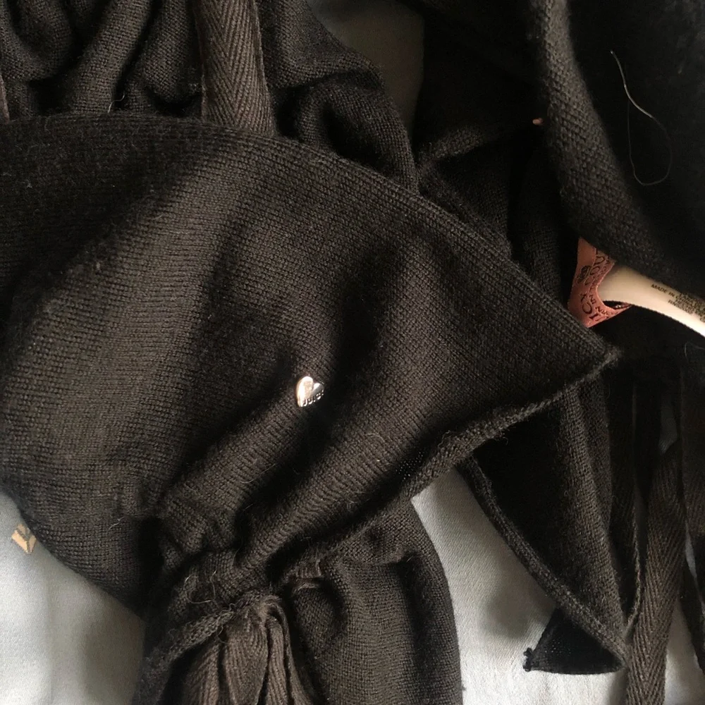 Juicy Couture Black Merino Wool Ruffled Long Scarf